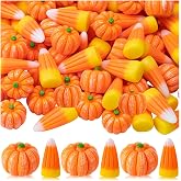 GDZRDFLH 70 pcs Halloween Resin Pumpkins Fake Candy Corn Decoration | 3D Mini Artificial Pumpkins, Tiny Plastic Corn Charms Ornaments, Fall Autumn Vase Filler, Handmake Party DIY Crafts