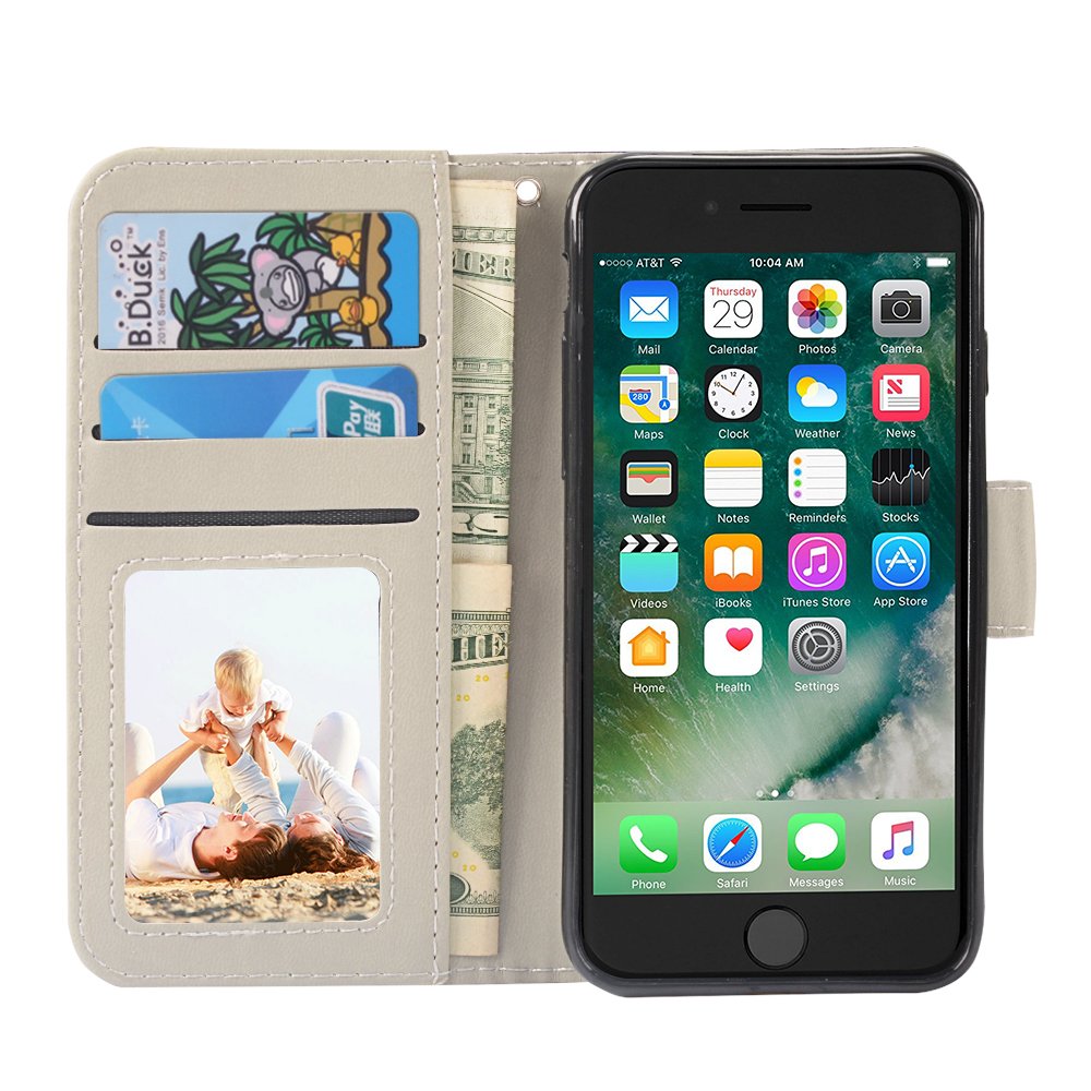 MagicSky iPhone 7/8 Case, iPhone 7/8 Wallet Case Folio Flip Premium PU Leather Case Cover with Card Holder Slot Pockets,Wrist Strap,Magnetic Closure for Apple iPhone 7/8 4.7 Inch, Elephant