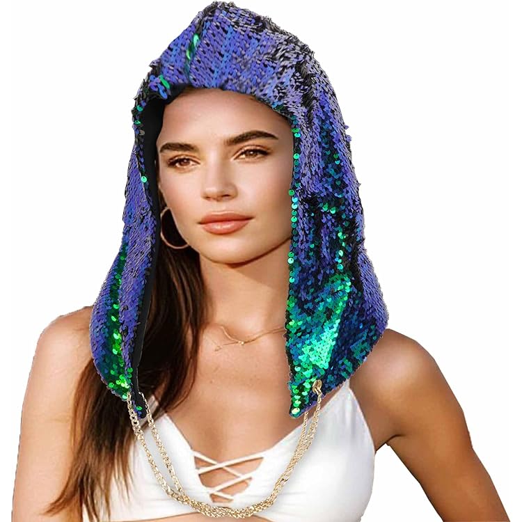 Amazon.com: Adela Boutique Mermaid Sequin Rave Hood Sparkly  display picture 1