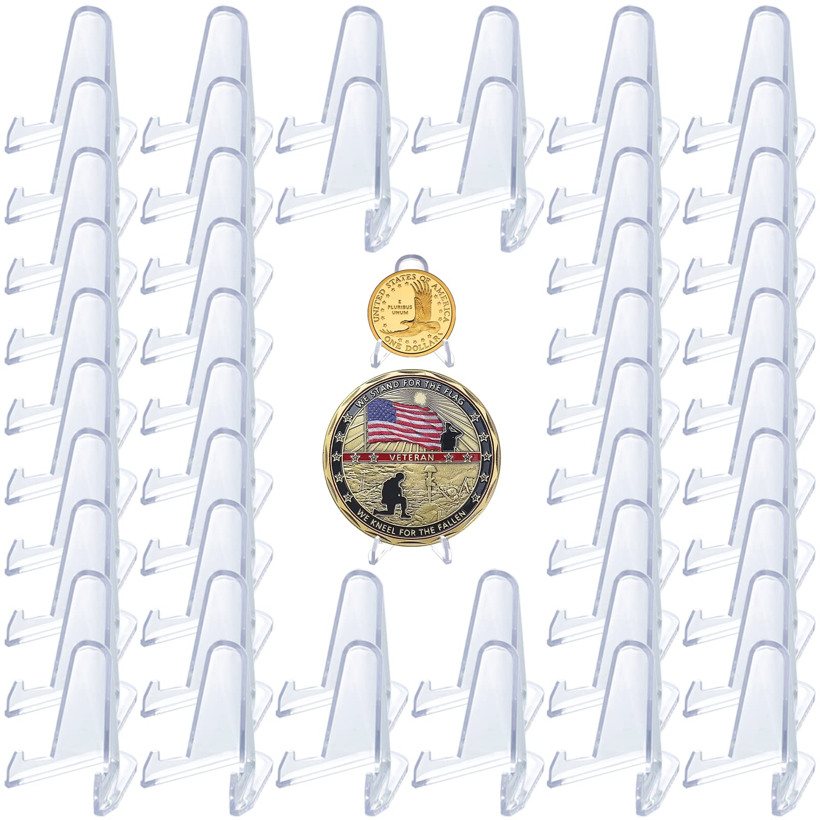 LRANFOW Coin Stand 50 PCS 1.4" Acrylic Stands for Display Coins Challenge Medals Casino Chips