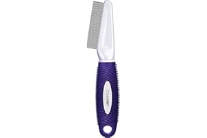 CONAIRPRO dog & cat Pet brush for Flea and Tick Removal, 1/2" Stainless Steel Comb with Memory Grip Handle, Purple