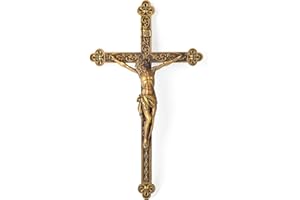 BC BUILDCLASSIC BC Catholic Crucifix Wall Cross, Jesus Christ Religious Home Decor, Catholic Wedding Gift, Renaissance Carve Look, Vintage Gold Color finish, Made of Resin, 12" H Hand Painted by Buildclassic