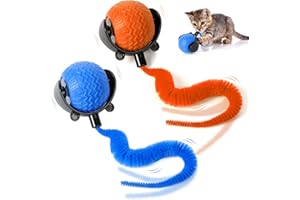 DENIR BONEE Interactive Cat Ball Toy, Cat Ball Toys with Cord Imitation Mouse, Obstacle Avoidance Smart Cat Toys, Smart Self Rolling Cat Toys for Bored Indoor Adult Cats, Enrichment Toys (Blue and Orange, 2 Pcs)