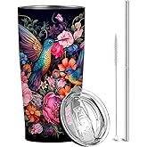 QruKinx Hummingbird Tumbler 20oz | Stainless Steel Travel Mug with Leak-Proof Lid | Bird Insulated Cup for Coffee, Tea and Iced Drinks | Hummingbird Gifts for Women