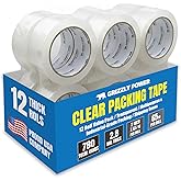 Grizzly Power Clear Packing Tape (12 Rolls) | Heavy Duty Packing Tape (2 Inch x 65 Yards) | 2.8mil Thick Strong Adhesive for Moving Boxes, Shipping Cartons, Office Use, Storage & Wrapping (780 Yards)