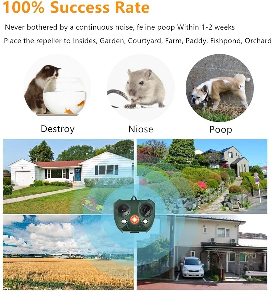 2021 Solar Ultrasonic in Repellent Defender Rat, Squirrel, Deer, Raccoon, Skunk, Rabbit, Mole, Dog, Cat, Waterproof with Motion Detector: Garden & Outdoor