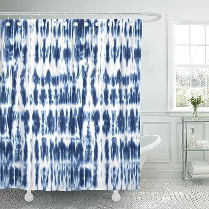 Amazon Com Emvency Shower Curtain Navy Batik Japanese Shibori