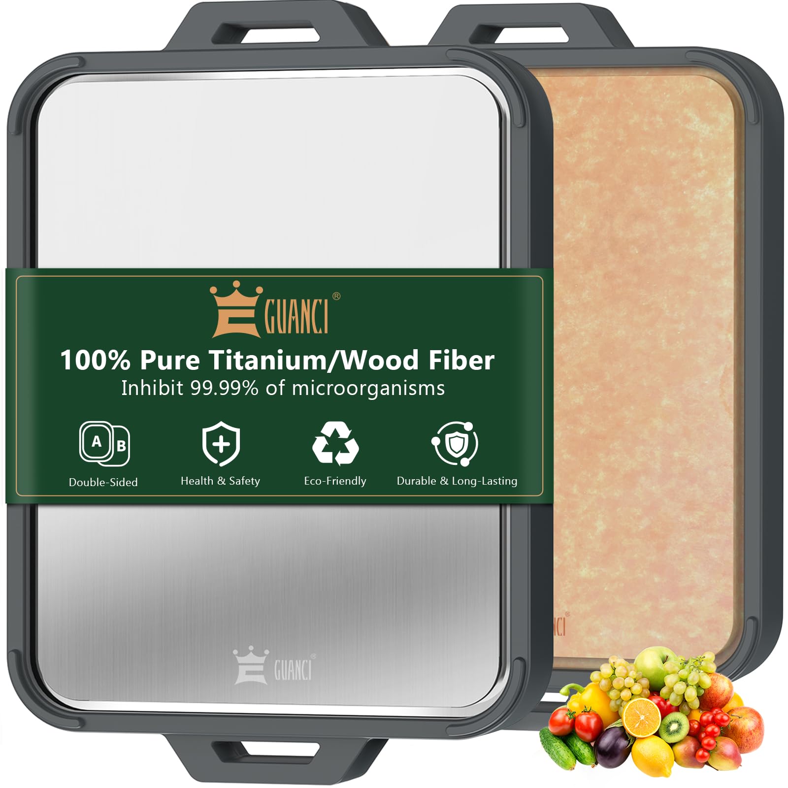 Titanium Cutting Board for Kitchen, Double Sided Pure Titanium and Wood Fiber Cutting Board with Juice Groove, Food Grade Material, for Chopping Meat/Vegetables/Fruit Dishwasher Safe 16"×11" Image Titanium Cutting Board for Kitchen, Double Sided Pure Titanium and Wood Fiber Cutting Board with Juice Groove, Food Grade Material, for Chopping Meat/Vegetables/Fruit Dishwasher Safe 16"×11" Image