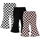 SOBOWO Checkered Baby Girl Flare Pants 3 Pack Toddler Bell Bottoms Plaid Ruffle Leggings Pants Fall Winter Outfits Size 6M-4T