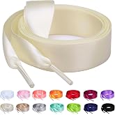 Booyckiy 3/4" Ribbon Shoe Laces for Women, Satin Shoelaces for Sneakers | Replacement laces, woven satin ribbon, 31" to 72" - 17 colors for athletic/caual/canvas shoes and high tops