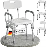 CraMAGI Shower Chair with Arms and Back, Height Adjustable Bath Seat White | 350 lb Lightweight Aluminum Shower Chair for Ins
