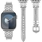 WONFAITH Leather Band Compatible with Apple Watch Band 38mm 40mm 41mm 42mm 44mm 45mm 46mm 49mm, Dressy Slim Women Strap with Knot-Shape Metal Buckle for Iwatch Ultra SE Series 10 9 8 7 6 5 4 3 2 1