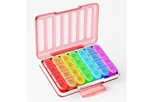 Zoksi Moistureproof Weekly Pill Organizer 4 Times a Day, 7 Day Pill Box 4X a Day, One Week Travel Pill Case with 28 Compartments, Medicine Container for Vitamins, Supplements or Medication (Pink)