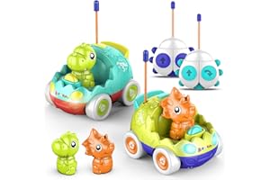AEROQUEST Remote Control Car for Toddlers, Toddler Toys for 18+Months RC Cars with LED Lights & Music, Dinosaur Toys for Kids 2 3 4 5 Years Old, Birthday Gifts Toys for 3+ Year Old Girls Boys Toys-2 Pack