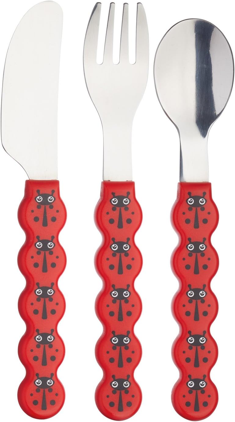 KITCHENCRAFT KCKIDSCUTLB Kids Three Piece Children’s Ladybird Stainless Steel Cutlery Set, Display Boxed