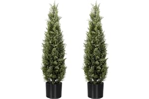 ZYLWTSNTKN 3FT Artificial Cedar Topiary Trees 2 Set, Realistic Fake Cypress Tree Tall Faux Pine Shrubs Plants Artificial Cypress Trees for Home Offices Porch Decor (Cedar Topiary Trees, 3FT)