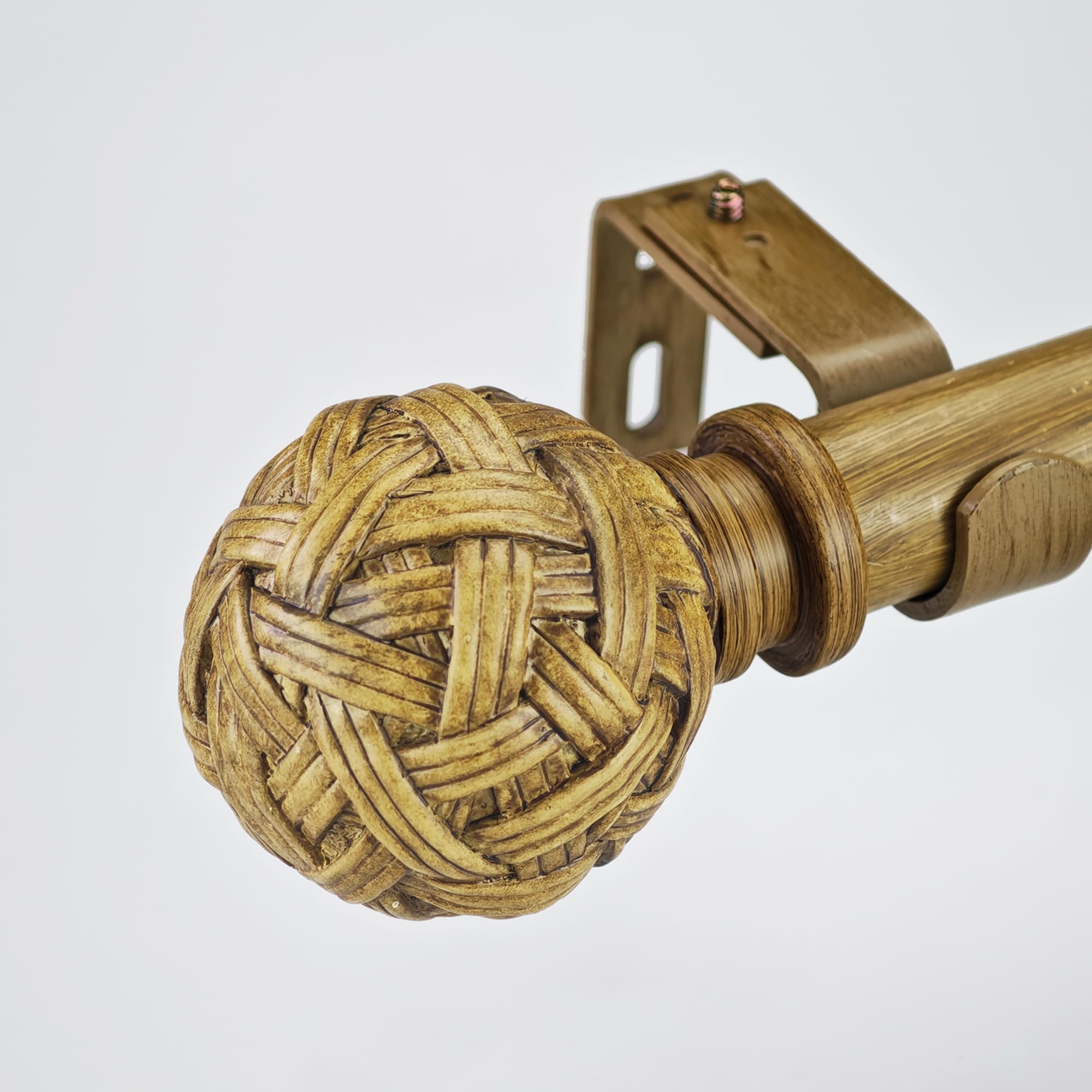 skyplus living faux wood style curtain rod set with faux rattan look finial, 72-144 inch, standard s