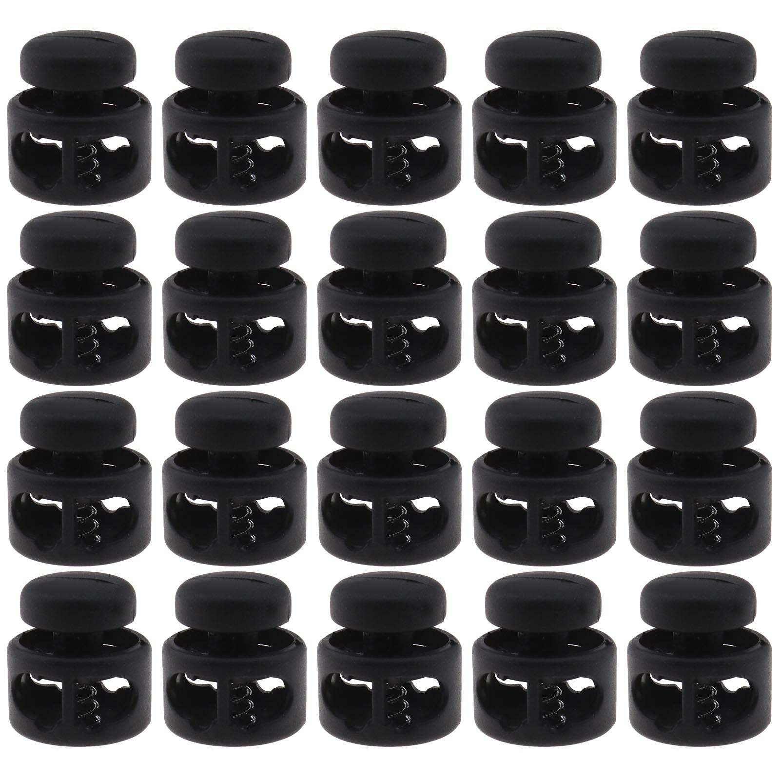 eMagTech 30pcs Plastic Double Hole Cord Locks End Spring Stopper Fastener Slider End Spring Stop Toggle for Drawstring Backpack 20x18mmBlack