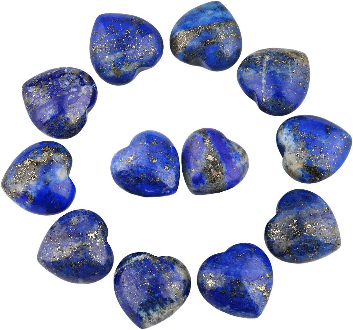 Nupuyai 12pcs Lapis Lazuli Crystal Heart Love Palm Worry Stone for Chakra Healing Carved Stone for Home Decoration 1.5cm