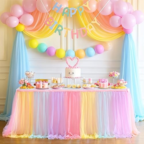 Rainbow Table Skirt for Baby Shower Girl Birthday Party 14ft