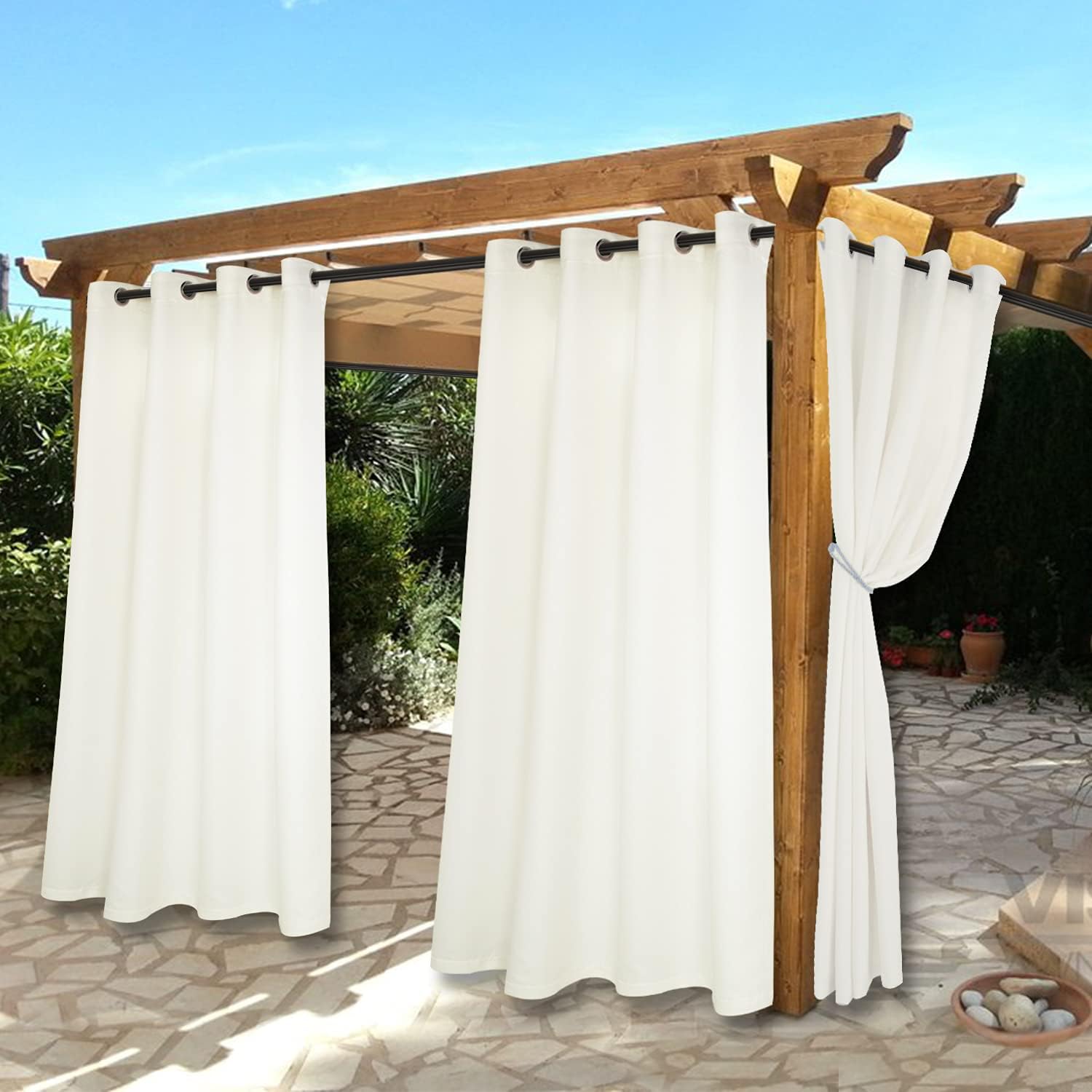 Outdoor Curtains - BONZER Waterproof Indoor/Outdoor Curtains for Patio - Thermal Insulated, Sun Blocking Grommet Blackout Curtains for Bedroom, Porch, Living Room, Pergola, Cabana, 2 Panels, 52 x 95 inch, Vanilla