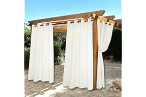 BONZER Waterproof Indoor/Outdoor Curtains for Patio - Thermal Insulated, Sun Blocking Grommet Blackout Curtains for Bedroom, Porch, Living Room, Pergola, Cabana, 2 Panels, 52 x 84 inch, Vanilla