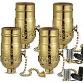 Pull Chain Light Socket Replacement, E26 Standard Screw Lamp Socket, Bulb Socket with Pull Chain Lamp Switch for Table and Floor Lamp, UL Listed (4, Gold)