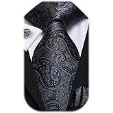 Dubulle Mens Paisley Striped Tie WOVEN Necktie for Men and Handkerchief Cufflinks Set Wedding Formal Business