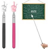 Uniclife 2 Pcs Telescopic Teachers Pointer Mini Retractable Finger Pointer Stick Extendable Hand Pointer Classroom Pointer for Elementary School Kindergarten Teacher, up to 22.3" (Black &amp; Pink)