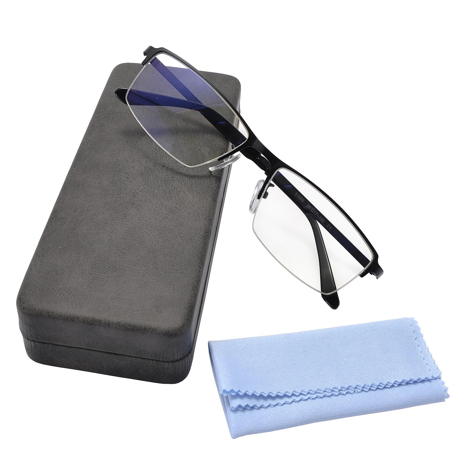 Photo 1 of SANHOOPOLO Computer Blue Light Blocking Glasses For Men Computer Gaming Glasses Metal Half Frame Clear Lens Eye Protection (Black Frames)