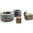 War World Gaming Fantasy Village Set - Wells, Crates & Barrels - 28mm Heroic Scale Wargaming Terrain - Resin - Brown - Fantasy Rustic