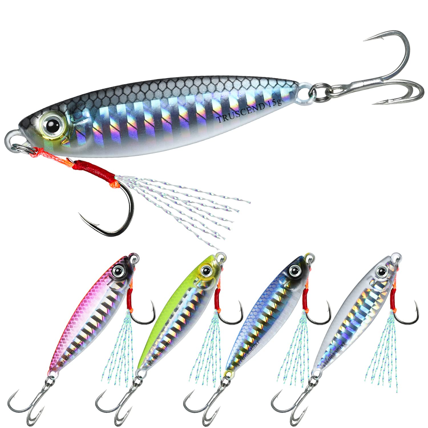 TRUSCEND Multi-Function Metal Blade Baits - Spinner & Spoon Jigging Lures for Pike, Mackerel, Cod, Trout, Perch, Bass - Surf Fishing Lures with Tail Spinners