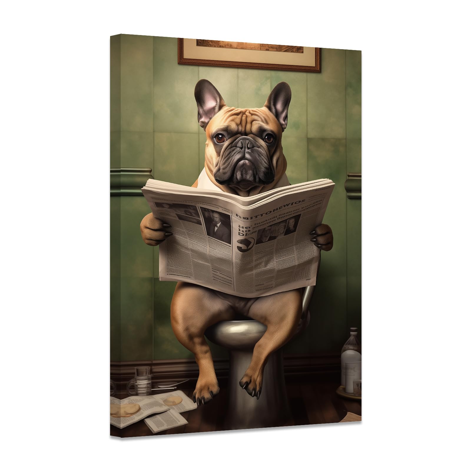 ZXHYWYM Bathroom Pictures Wall Art Dog In Toilet Poster Prints Funny Pet Animals Artwork Canvas Cute Bathroom Kids Nursery Pets Store Decor Framed (C, (40.00 x 60.00 cms))