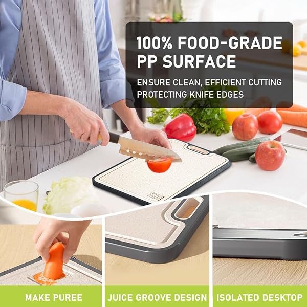 FIRE HIVE KITCHEN UNIVERSAL HIGH STRENGTH PURE TITANIUM & PLATYCODON PP MATERIAL DOUBLE SIDED CUTTING BOARD,SUITABLE FOR NON-TOXIC CUTTING BOARDS WITH JUICE TROUGHS FOR HOME AND KITCHEN USE