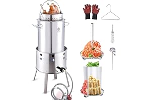 ARC ADVANCED ROYAL CHAMPION ARC 32QT Stainless Steel Turkey Fryer Kit With Burner, Seafood Boil Pot And Burner With Basket,Crawfish Boil Tamale Steamer Crab Boil Pot With Injector Thermometer, High Temperature Resistant Gloves