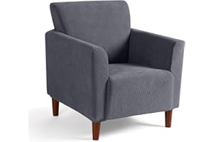 KinCam Accent Armchair Covers, Stretch Banquet Chair Covers, Arm Chair Slipcovers for living Room Stripe Jacquard Chair Covers Furniture Protector Covers for Kids, Pets (Dark Gray)