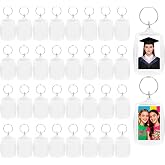 Yymobt 32 Pcs Acrylic Photo Frame Keyring Graduation Photo Insert Keychains Clear Double Sided Blank Picture Keychain Holder for Personalised Custom Gifts Artwork, 1.2 x 1.8 Inches Photo