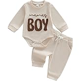allshope Newborn Baby Boy Fall Outfits Set Romper Little Brother Lil Bro Embroidery Jumpsuits Pants Infant Waffle Clothes