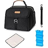 Docami Breast Milk Cooler Bag with Ice Pack Fits 6 Bottles Milk Up to 9 Ounce, Breast Pump Cooler Bag for Nursing Mom Daycare, Work&Travel, Black