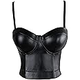 Charmian Women's Spaghetti Straps PU Leather Bustier Crop Top