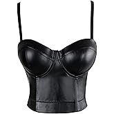 Charmian Women's Spaghetti Straps PU Leather Bustier Crop Top