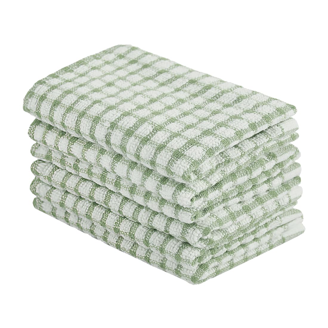Sourcingmap Pack of 6 Cotton Dish Cloths Waffle Weave, Water Absorbent Kitchen Small Dish Towel Set for Washing Up - Washable Reusable Tea Hand Towels, 38 x 27cm Green - Small Size