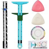 5 Piece Sewing Gauge Set, 5-in-1 Sliding Ruler &amp; Seam Gauge, Blue | Acrylic measuring tools | Includes 2 fabric chalks &amp; 40 pins | For seam allowance, hems, button spacing, quilting &amp; crafting