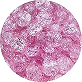 100pcs Crackle Glass Beads 10mm Round Crystal Glass Spacer Crafts Beads for Jewelry Making Necklace Bracelet Earrings DIY Crafts(Pink)