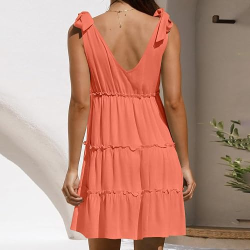 VAGIFOD Women's Summer Sundress - Sleeveless Cami Mini Dress With Ruffles & Backless Detail