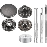 HARFINGTON 24Set Leather Snaps Fasteners Kit 20mm Dia Brass Press-Stud Cap Button 2.76" Length Metal Snap Buttons with 4 Install Tools for Coat Bag Leather Marine Boat Canvas, Gun