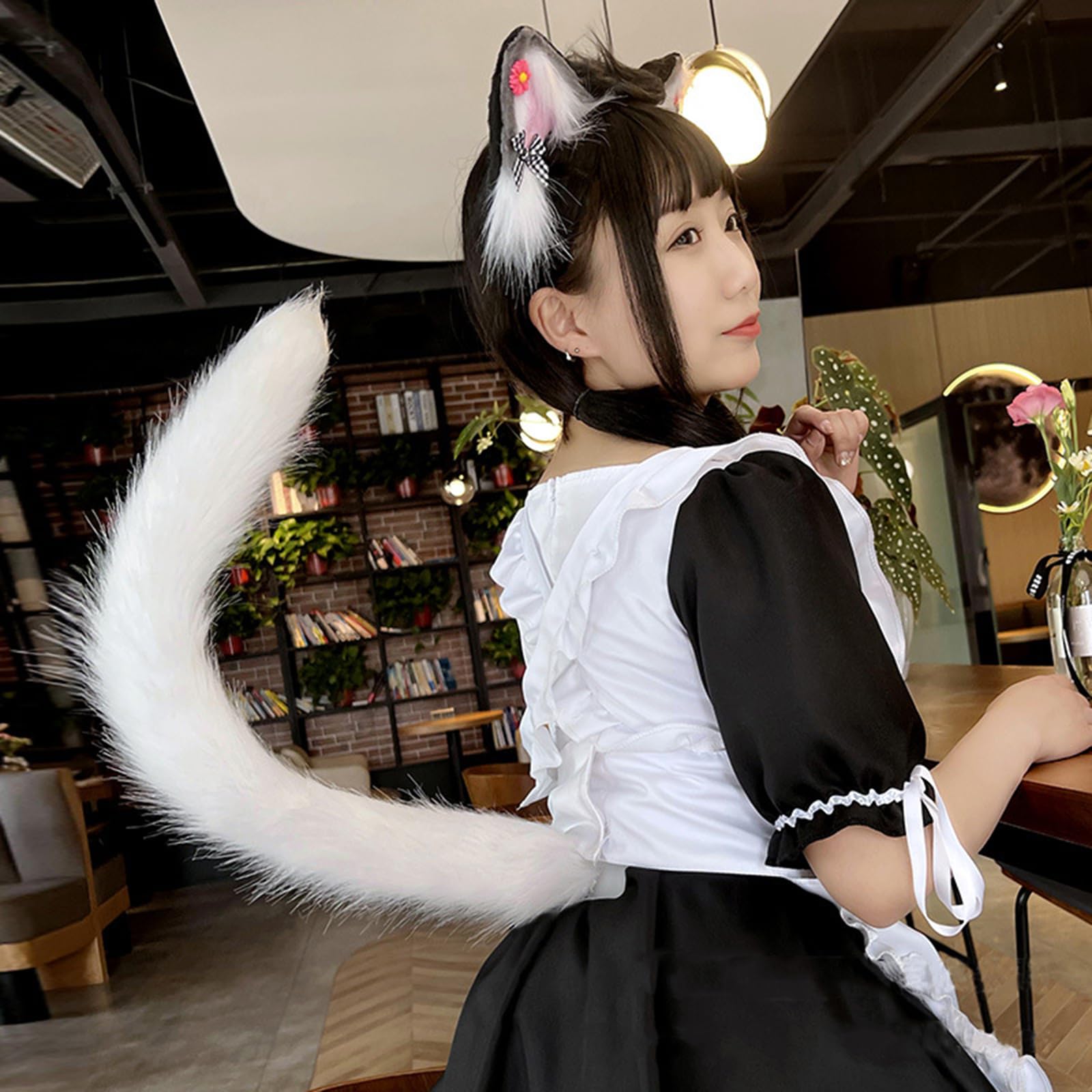 XINCHIA Fluffy Cat Tail Furry Fox Tail Faux Fur Wolf Tail Fluffy Plush Long Cat Tail Fancy Dress Animal Tails Halloween Cosplay Dress Up Party Carnival Costume Prop Adjustable Waist Buckle for Adults