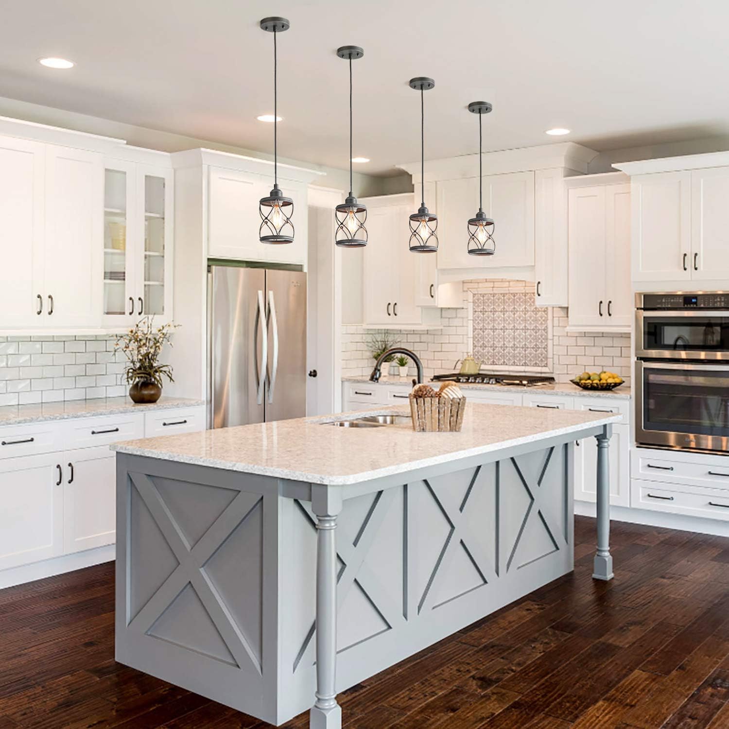 LALUZ Industrial Mini Pendant Lighting for Farmhouse Kitchen Island Foyer Hanging Fixture, 4.75 Inches, Silver Brushed - - 