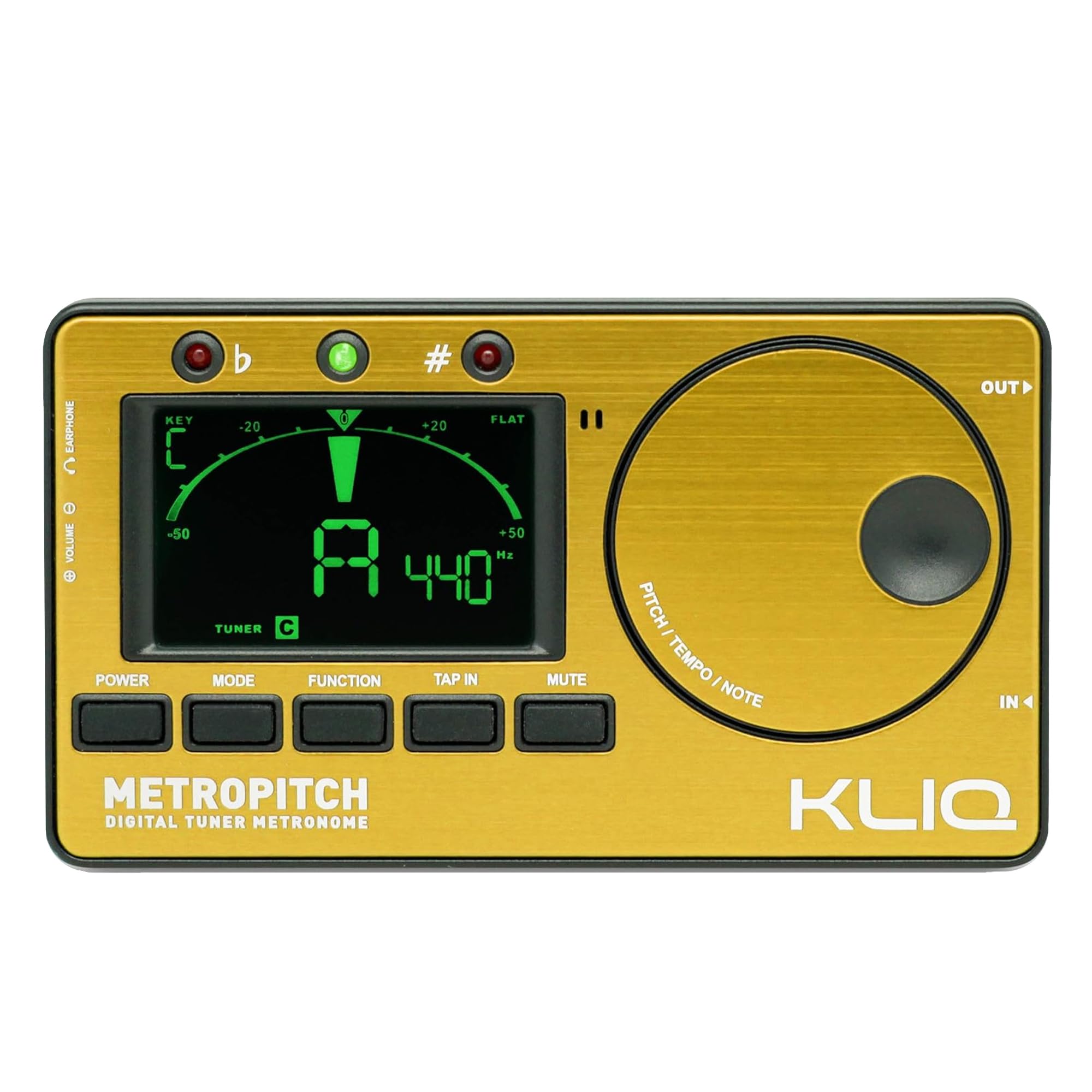 KLIQ Music Gear MetroPitch - Metronome Tuner for All Instruments - with Guitar, Bass, Violin, Ukulele, and Chromatic Tuning Modes - Tone Generator (Gold) — image 1