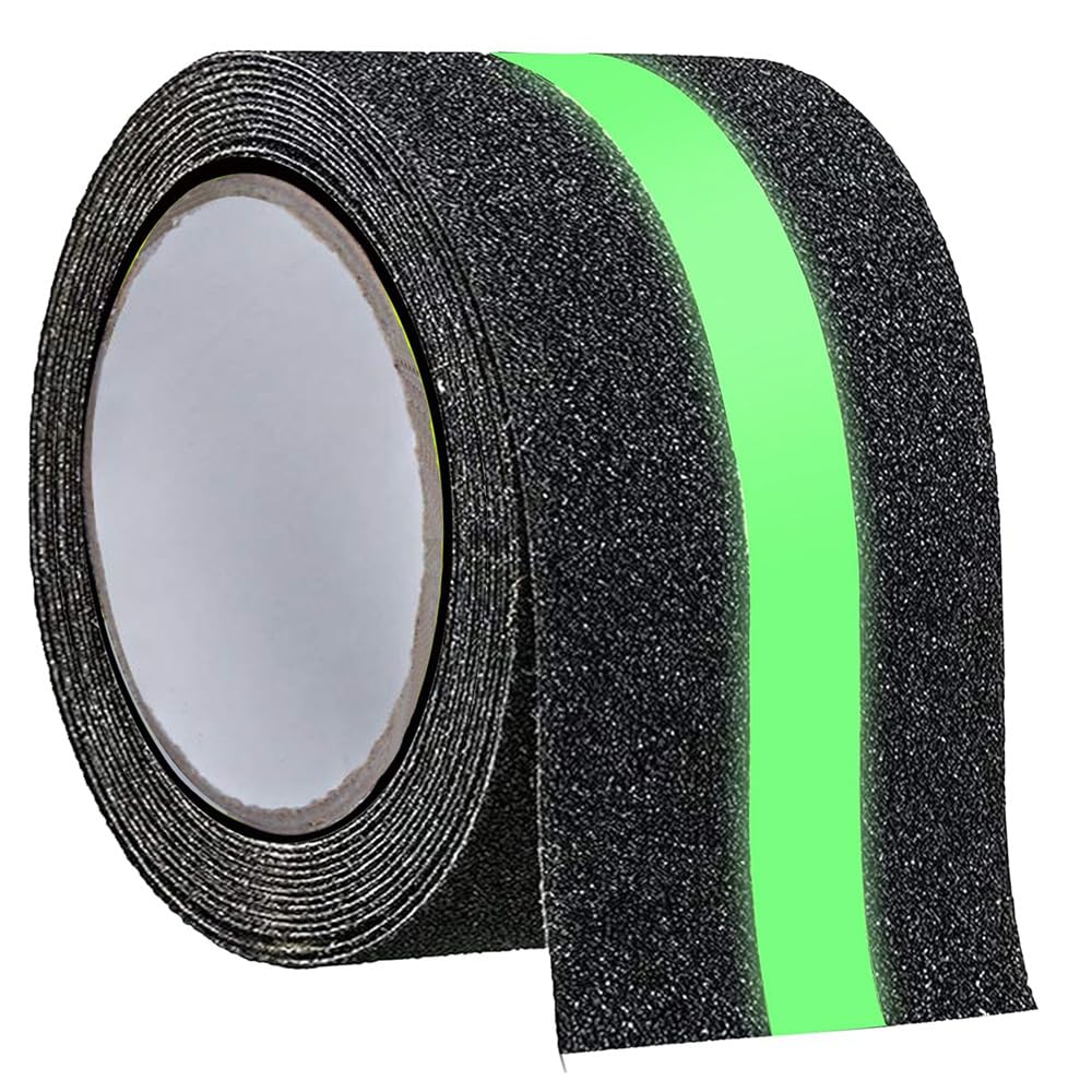 Gebildet Anti-Slip Non Skid Safety Tape, Luminous Green Glowing in The Dark Tape, High Traction Strong Grip Abrasive, Use Indoor (5CM x 5M, Black)